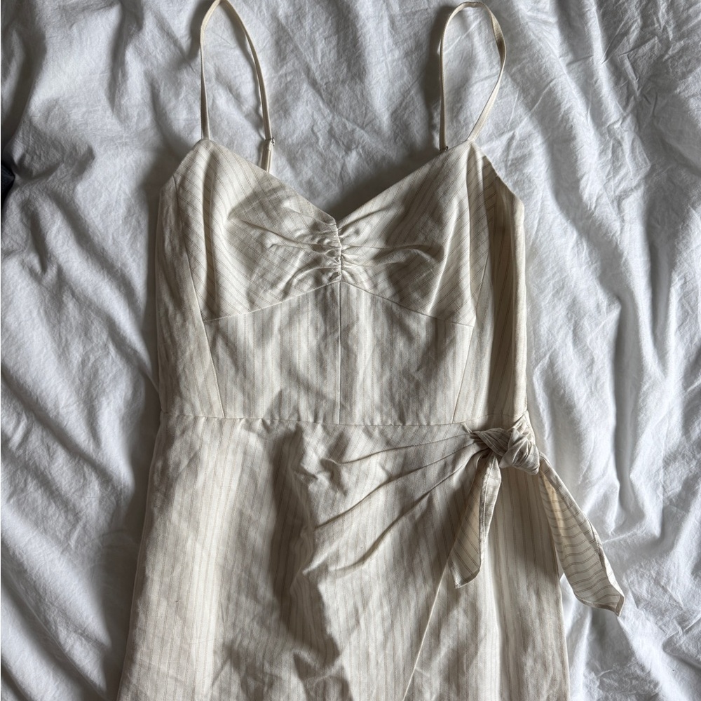 Cream Striped Sleeveless Dress